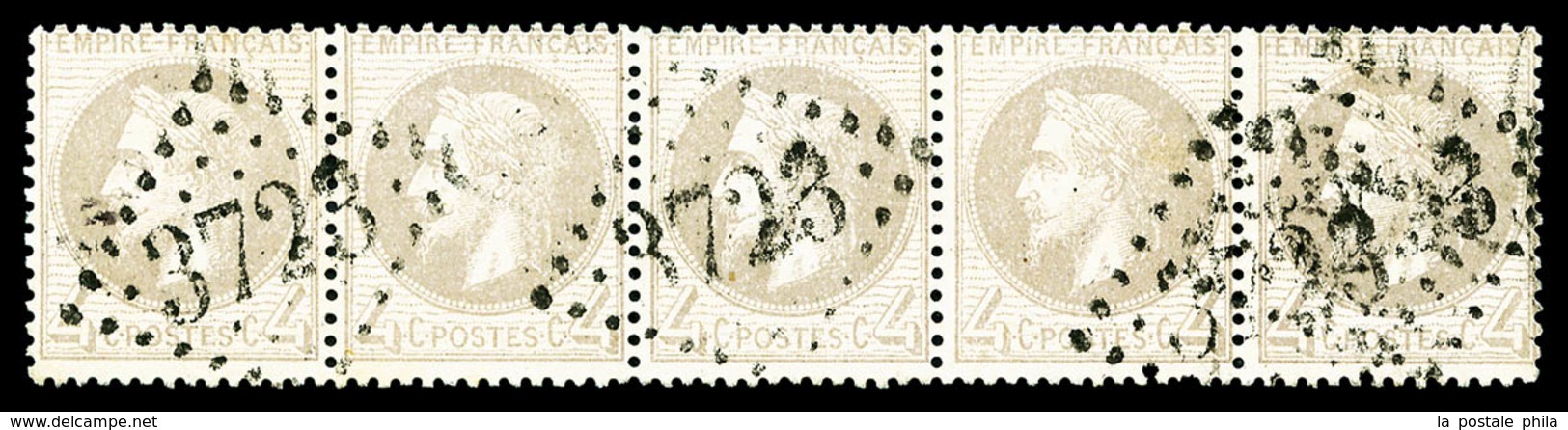 O N°27Ab, 4c Gris-lilas En Bande De Cinq Horizontale, TTB (signé/certificat)  Qualité: O  Cote: 615 Euros - 1863-1870 Napoléon III Lauré