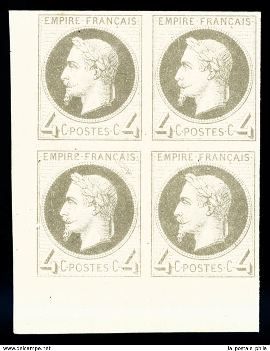 ** N°27Bf, Rothschild, 4c Gris Non Dentelé En Bloc De Quatre Coin De Feuille (1ex), Fraîcheur Postale, SUP (certificat)  - 1863-1870 Napoléon III Lauré