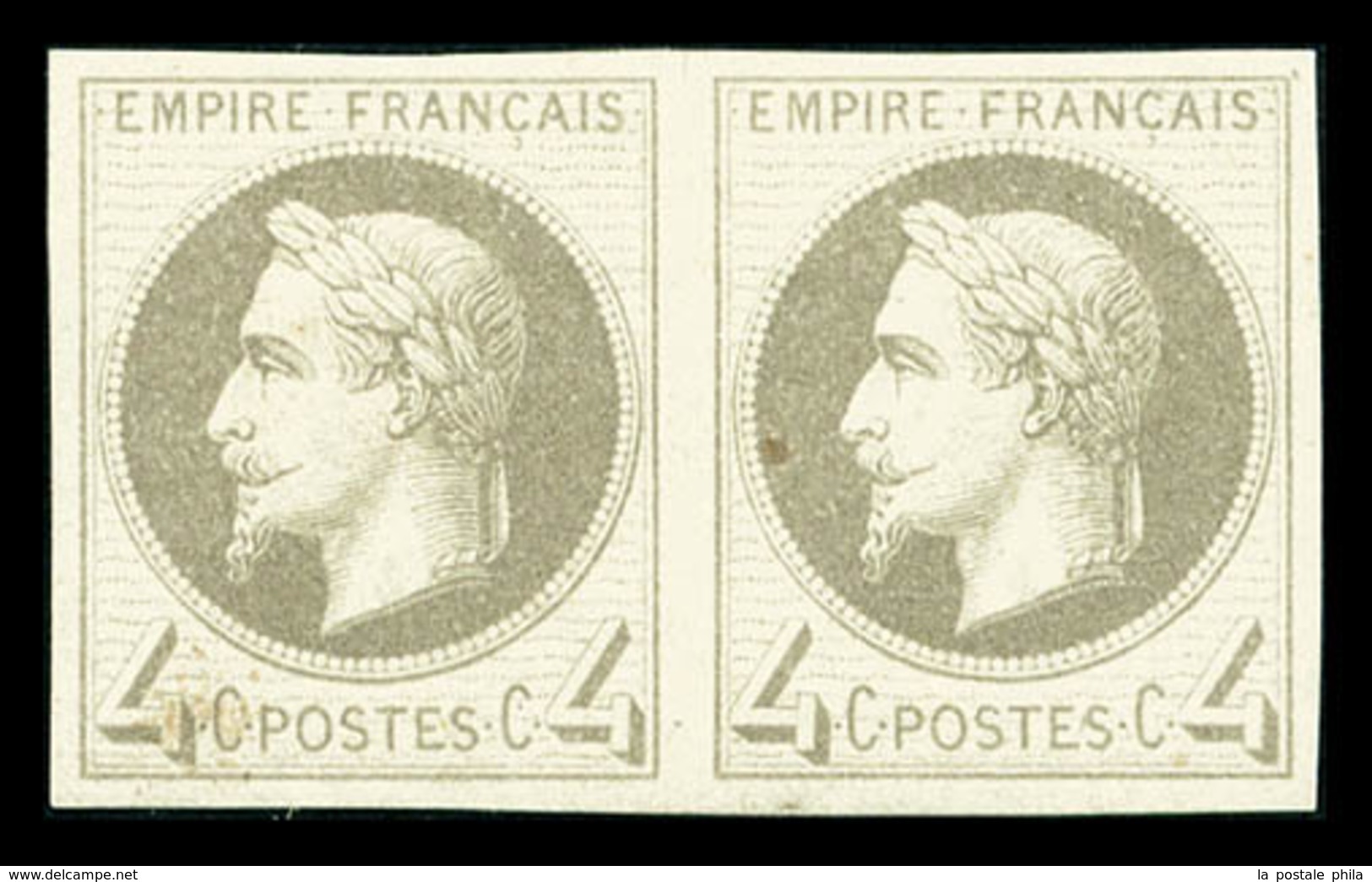 * N°27Bf, Rothschild, 4c Gris Non Dentelé En Paire Horizontale, TTB (certificat)  Qualité: *  Cote: 570 Euros - 1863-1870 Napoléon III Lauré