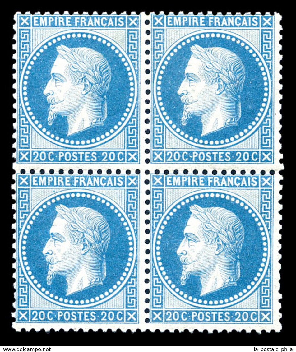 ** N°29A, 20c Bleu Type I En Bloc De Quatre (2ex*), Fraîcheur Postale. SUP (signé Brun/certificats)  Qualité: ** - 1863-1870 Napoléon III Lauré