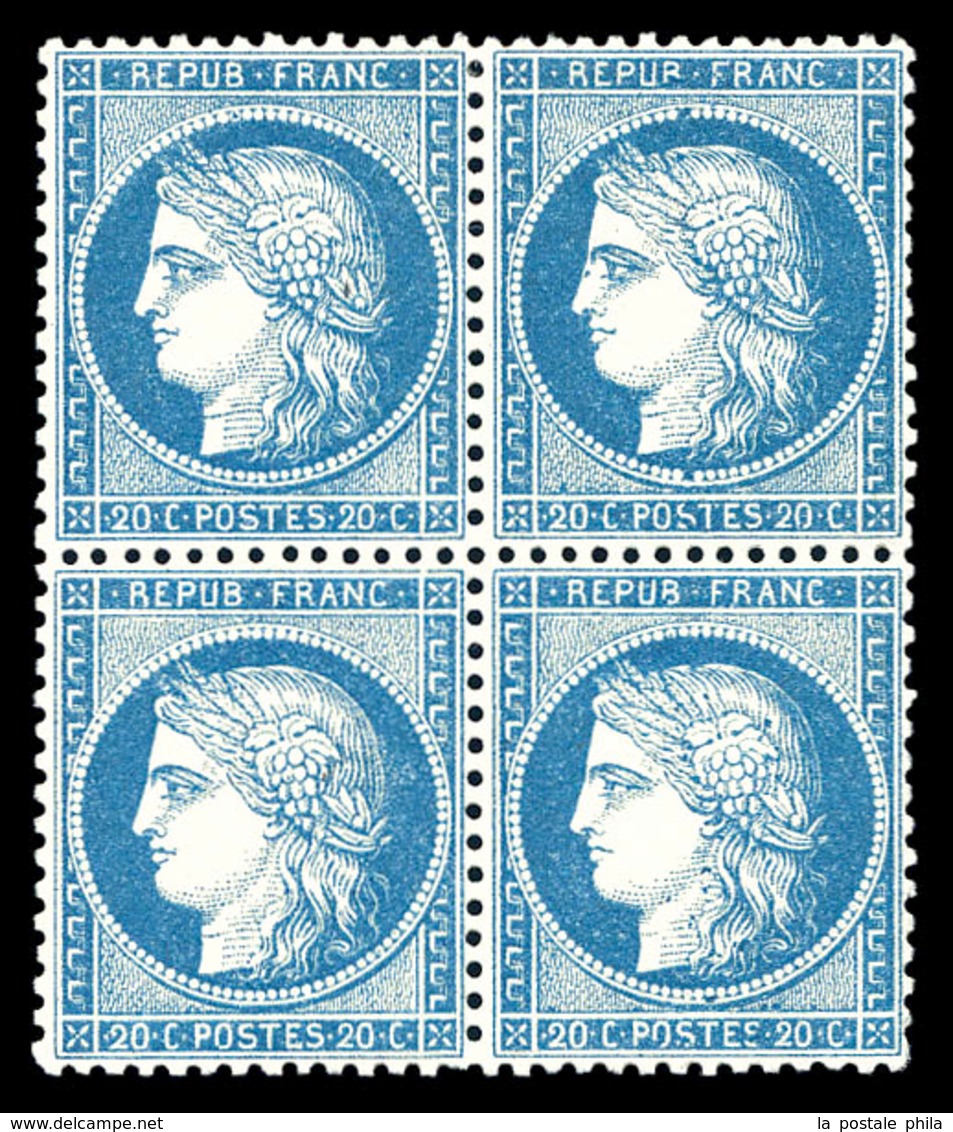 ** N°37, 20c Bleu, Bloc De Quatre (2ex*), Bon Centrage, Frais. TB (certificat)  Qualité: ** - 1870 Siège De Paris