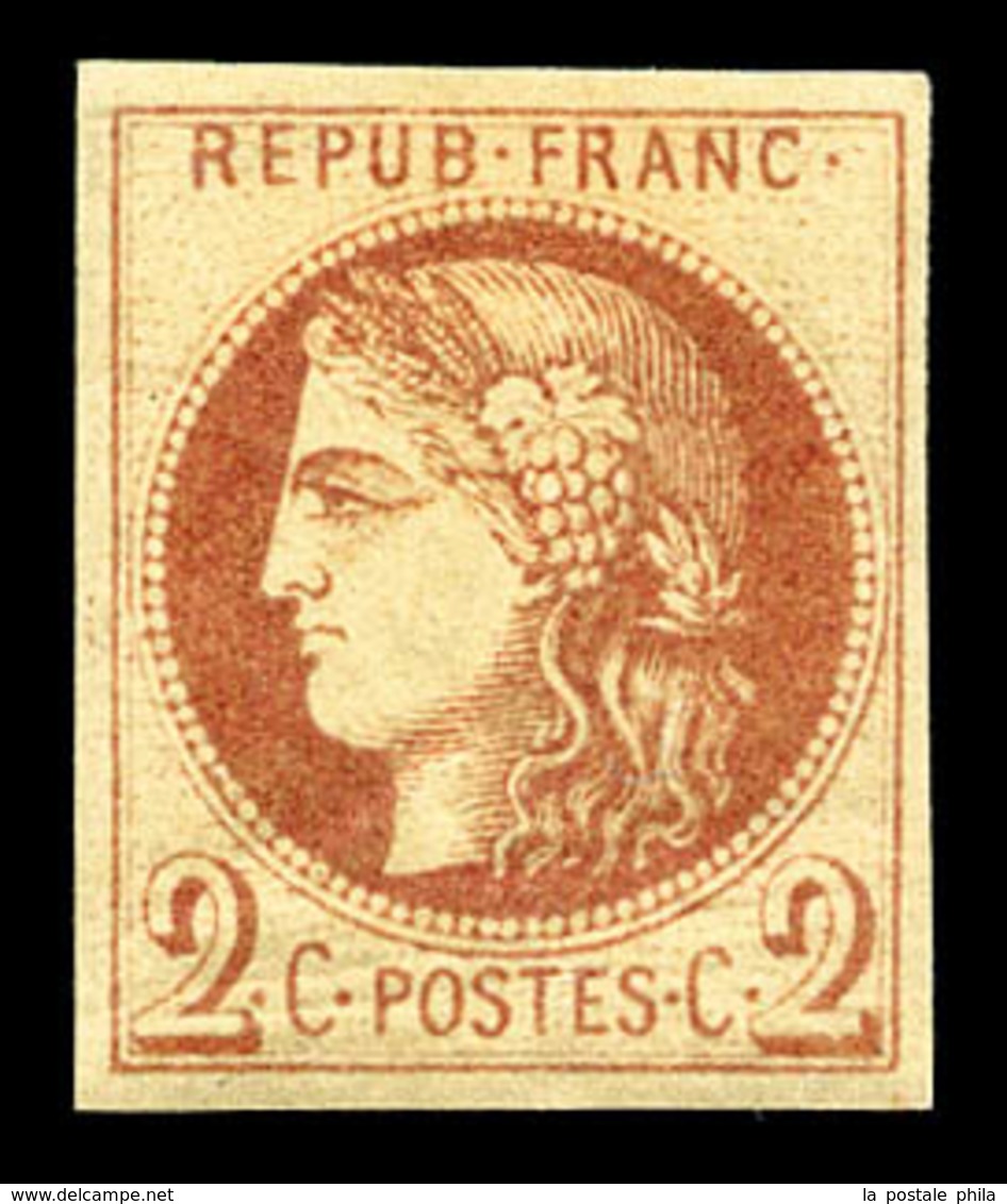 * N°40Af, 2c Chocolat Clair Report 1, Impression Très Fine Dite De Tours, RARE Et SUP (certificat)   Qualité: *  Cote: 2 - 1870 Bordeaux Printing