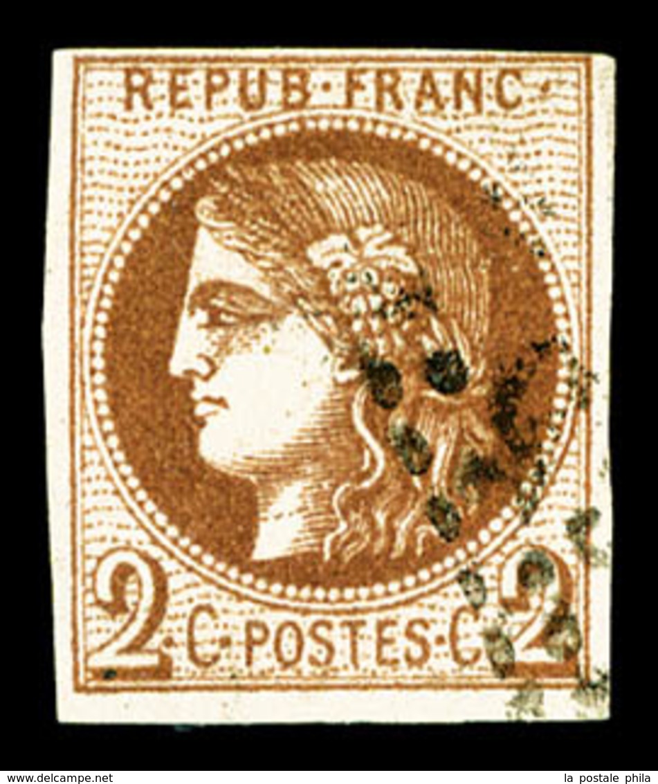 O N°40Bc, 2c CHOCOLAT FONCE, Rep 2, SUPERBE NUANCE, R.R.R (certificat)  Qualité: O  Cote: 4250 Euros - 1870 Ausgabe Bordeaux