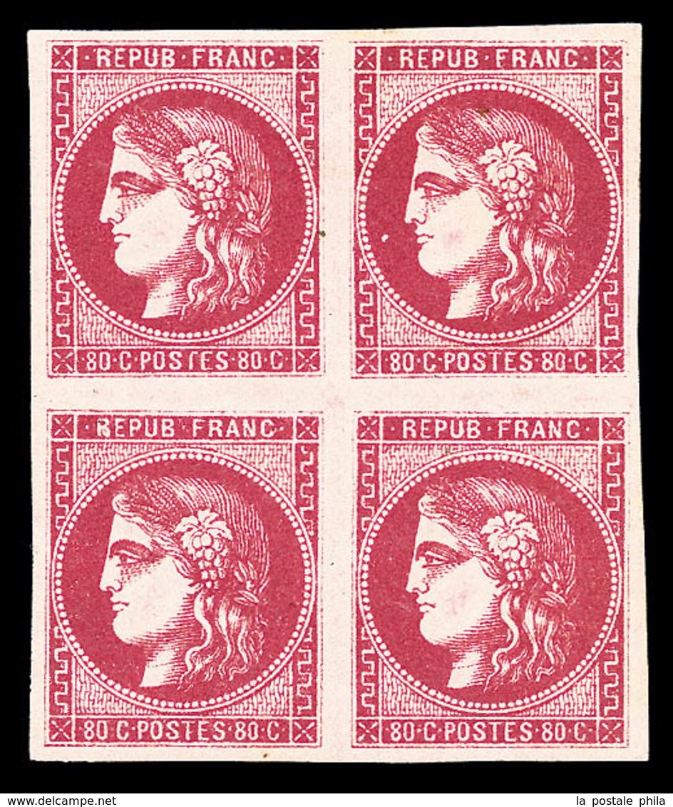 ** N°49, 80c Rose En Bloc De Quatre (2ex*), Grande Fraîcheur, Très Jolie Pièce, SUPERBE (certificat)   Qualité: ** - 1870 Bordeaux Printing