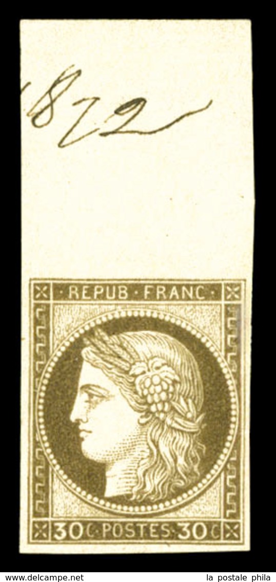 ** N°56b, 30c Brun Non Dentelé, Bord De Feuille, Fraîcheur Postale. SUP (signé Brun/certificat)  Qualité: ** - 1871-1875 Cérès