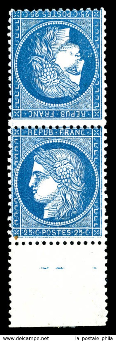 ** N°60Ab, 25c Bleu En Paire Tête-bêche Bord De Feuille (1ex*), Très Frais. SUPERBE (signé/certificat)  Qualité: **  Cot - 1871-1875 Cérès