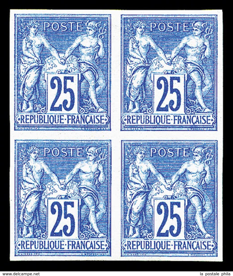 ** N°78c, 25c Outremer Type II NON DENTELE En Bloc De Quatre (1ex*), FRAÎCHEUR POSTALE, SUPERBE (certificat)   Qualité:  - 1876-1878 Sage (Type I)