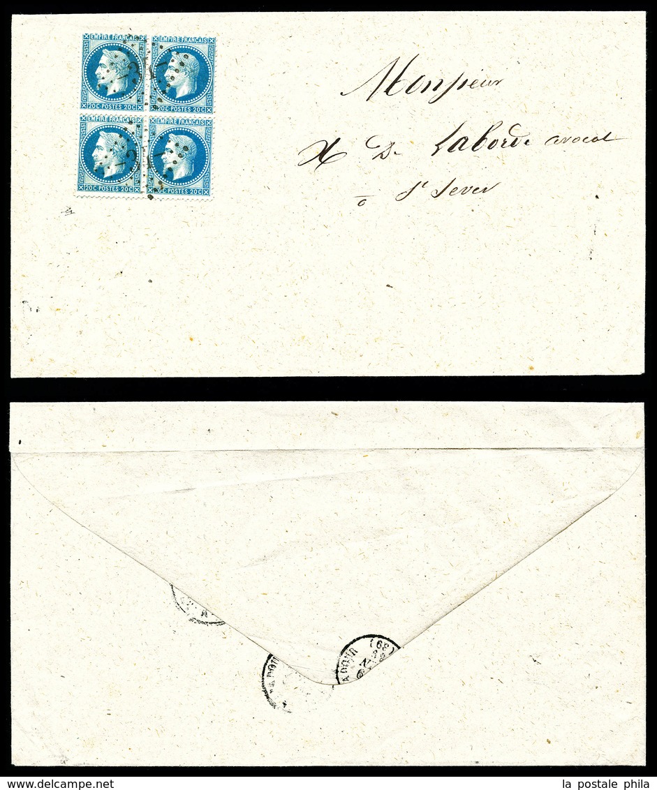 O N°29B, 20c Bleu Type II, Bd4 Sur Lettre. TTB  Qualité: O - 1849-1876: Période Classique