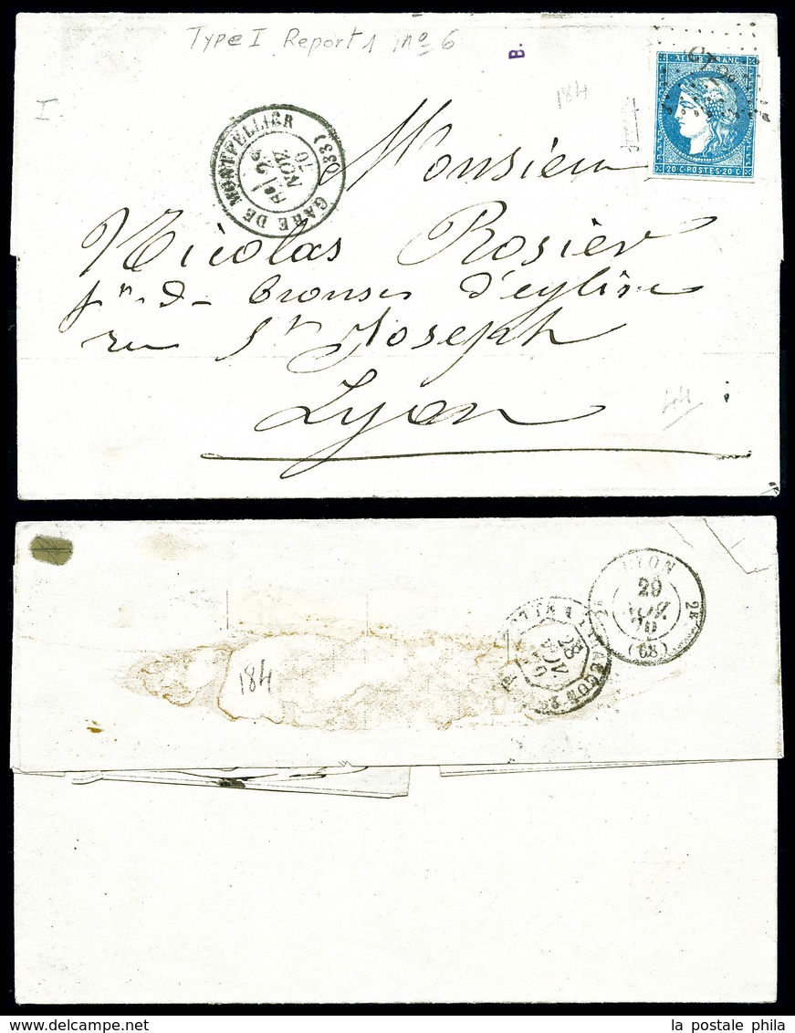 O N°44A, 20c Bleu Type I Report 1 Obl Ambulant CT 2° (Cette à Tarascon) +Càd T17 (gare De Montpellier) à Destination De  - 1849-1876: Période Classique