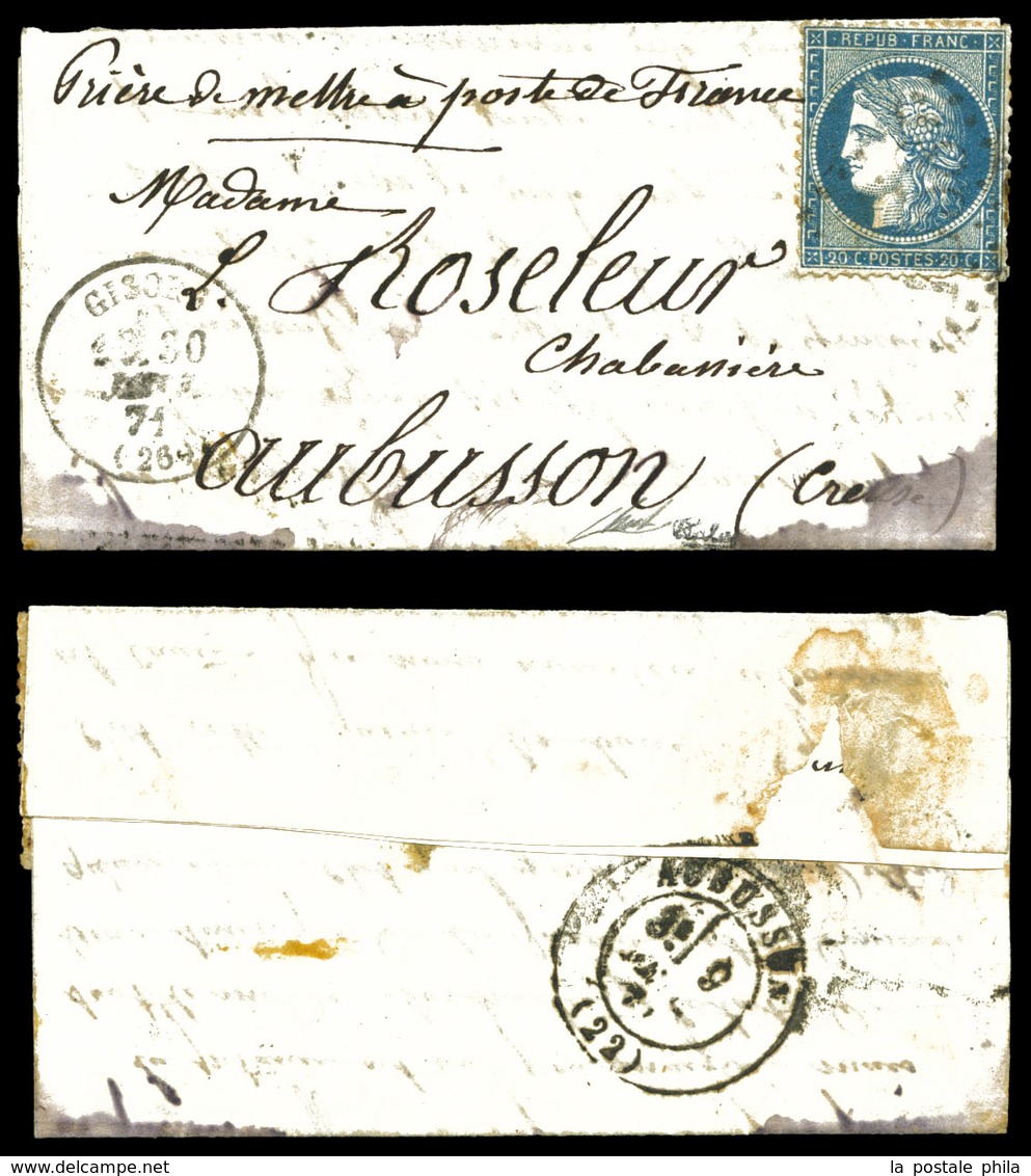 O BALLONS DES GRAVILLIERS, Lettre Avec Texte De Paris Le 24 Janvier 1871 Adressée Par Alfred Roseleur à Sa Femme à Aubus - Guerre De 1870