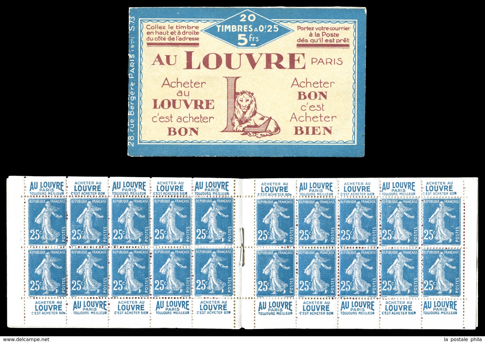 ** N°140-C13, Série 73-A, CARNET DU LOUVRE, 20 Timbres, R.R.R. Et SUPERBE (certificat)  Qualité: ** - Autres & Non Classés