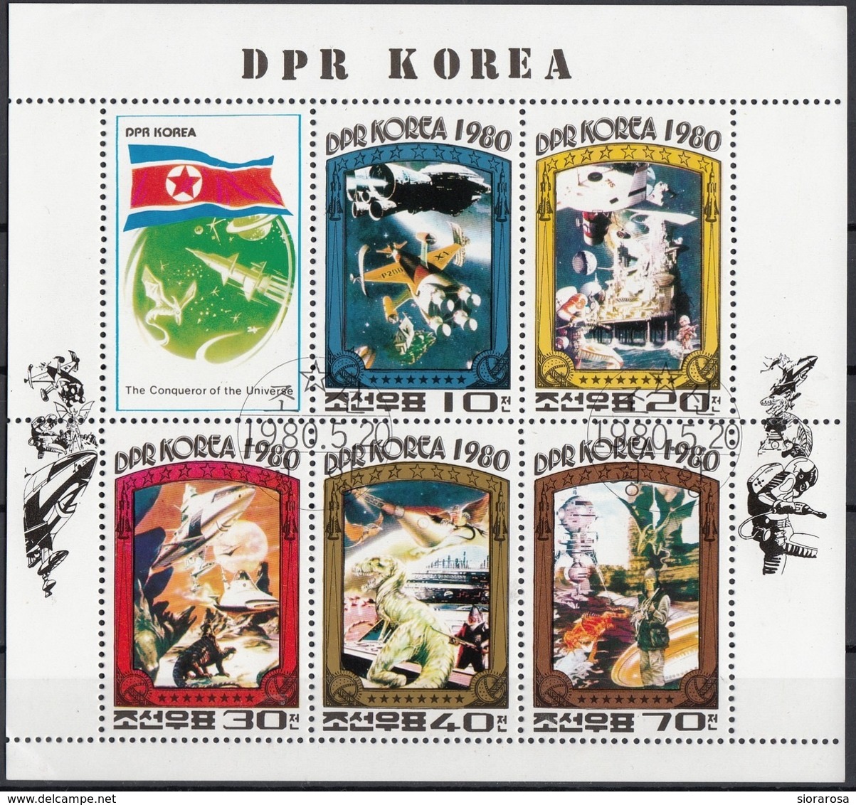 DPR Korea 1980 Sc. 1952a Conquerors Of The Universe Cinema Spazio Sheet Perf.  CTO Corea - Corea Del Nord