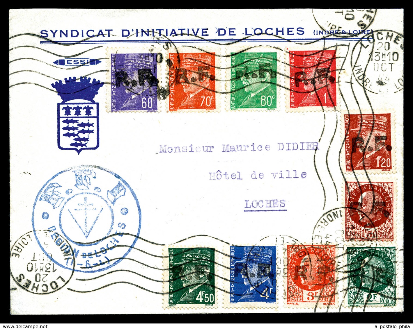 O LOCHES: N°8 à 13, 15, 17, 18 Et 19 Sur Lettre De Loches Le 20 Oct 44. SUP (signée Mayer/certificat)  Qualité: O  Cote: - Libération