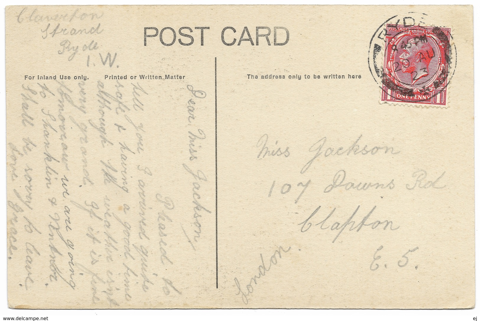 Shanklin Chine Isle Of Wight Postmark 1923 - Other & Unclassified