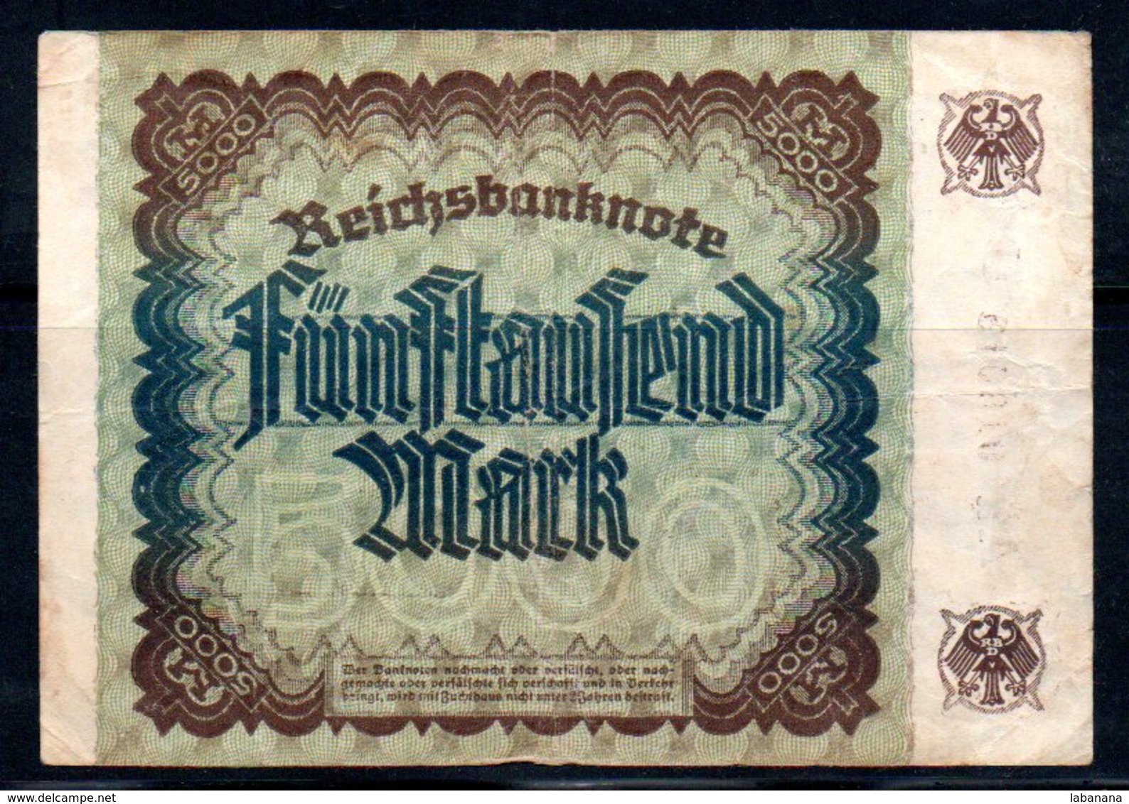 617-Allemagne Billet De 5000 Mark 1922 Aa010U - 5000 Mark