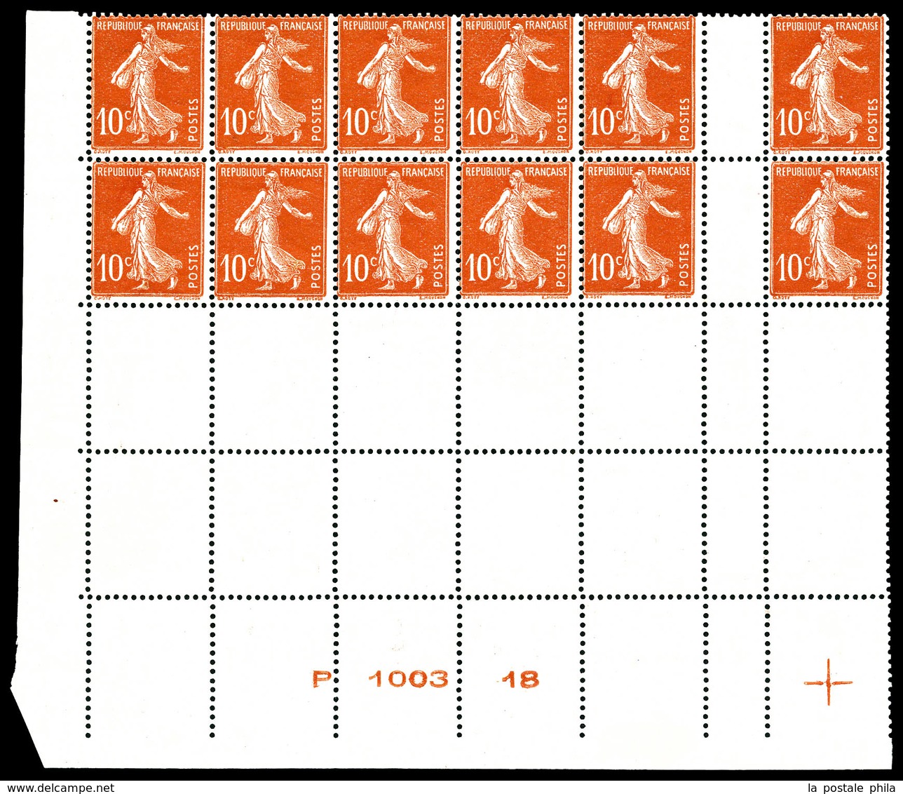 ** N°138, (N° Maury), Roullettes 10c Rouge Tirage à Plat 12 Ex Bas De Feuille Avec Numéro: 6 Timbres Non Imprimés Tenant - Unused Stamps