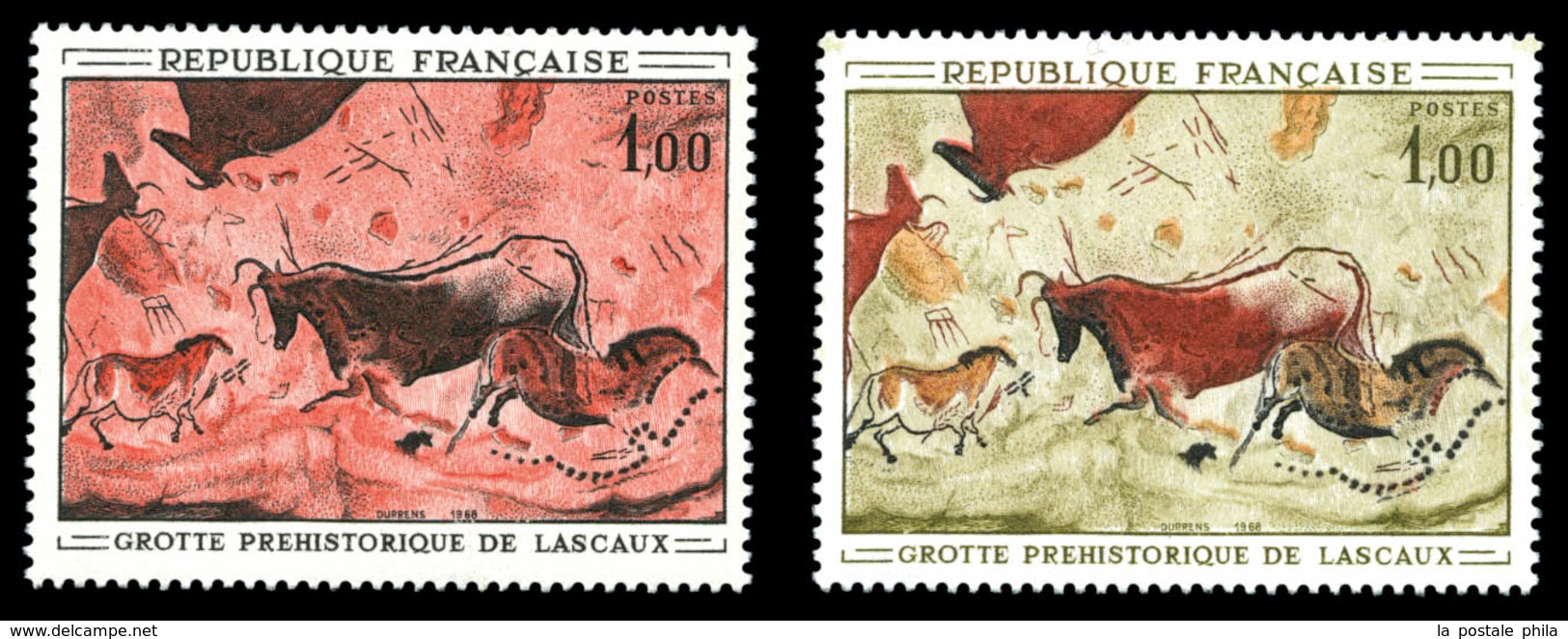 ** N°1555b, Non émis, Grotte De Lascaux: Tirage En Rouge, 25 Exemplaires Connus. SUPERBE. R.R.R. (certificat)  Qualité:  - Neufs