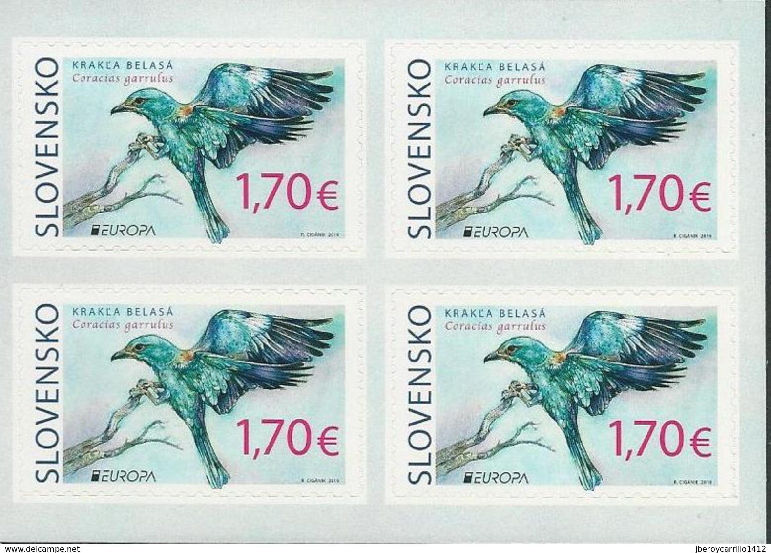 ESLOVAQUIA /SLOVAKIA /SLOWAKIEN  -EUROPA 2019 -NATIONAL BIRDS.-"AVES -BIRDS -VÖGEL-OISEAUX"- BLOQUE De 4 - ADHESIVOS - 2019