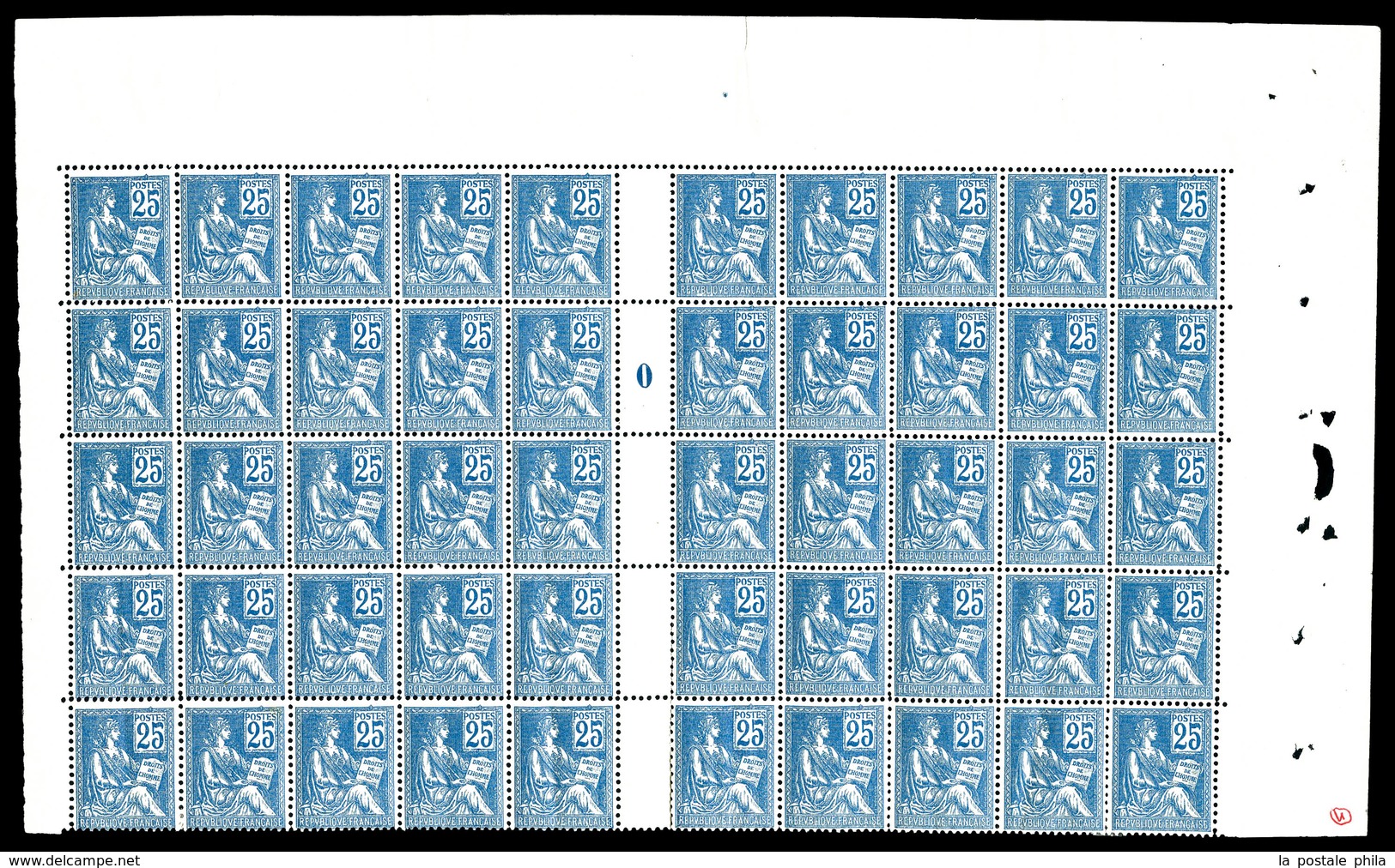 ** N°118, 25c Mouchon Type II, Panneau De 50 Exemplaires Millésime '0' (2ex*), Fraîcheur Postale. Très Bon Centrage. SUP - Feuilles Complètes