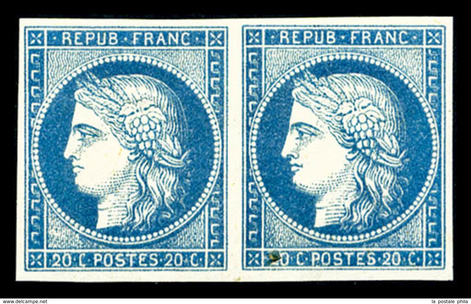 * N°12, 20c Bleu En Paire Horizontale, SUP (signé Brun/certificat)  Qualité: *  Cote: 1200 Euros - Aigle Impérial