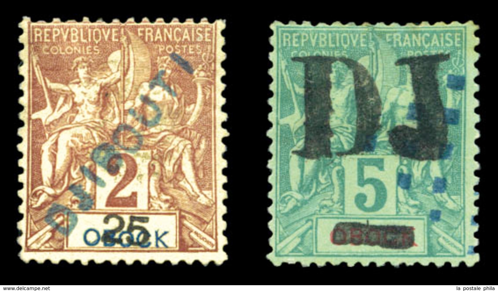 * N°1/2, 5c Vert (*) Et 25c Sur 2c Lilas-brun Sur Paille, Les 2 Ex TTB (signé Brun/certificat)  Qualité: *  Cote: 740 Eu - Unused Stamps