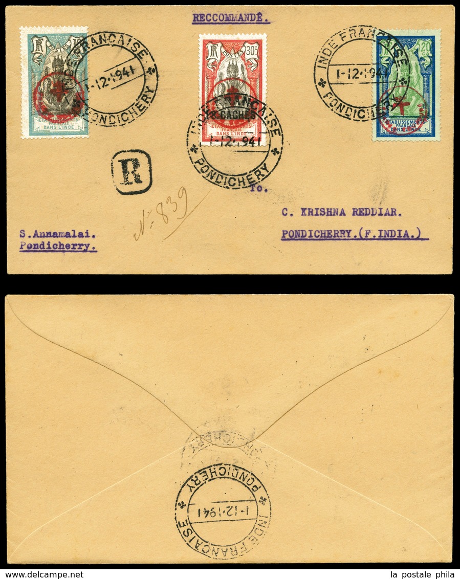 O N°230B, 'FRANCE TOUJOURS' : N°230B +230H Et 230L Sur Lettre Locale De Pondichery Le 1 Dec 1941. SUP (certificat)  Qual - Neufs
