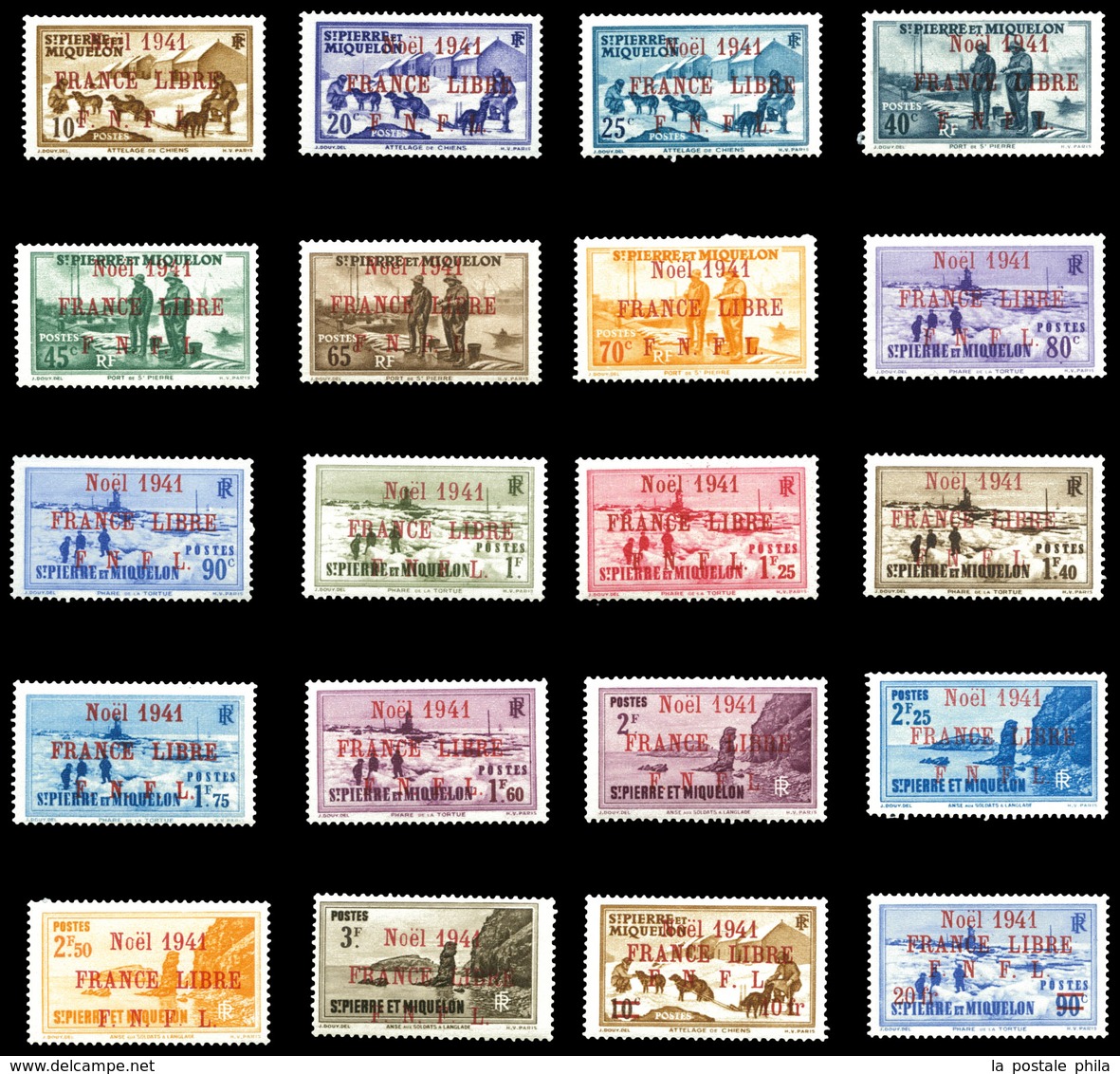 ** N°212A/231A, Série Complète Avec Surcharge Rouge, Les 20 Exemplaires SUP. R. (signés Calves/certificat)  Qualité: **  - Used Stamps