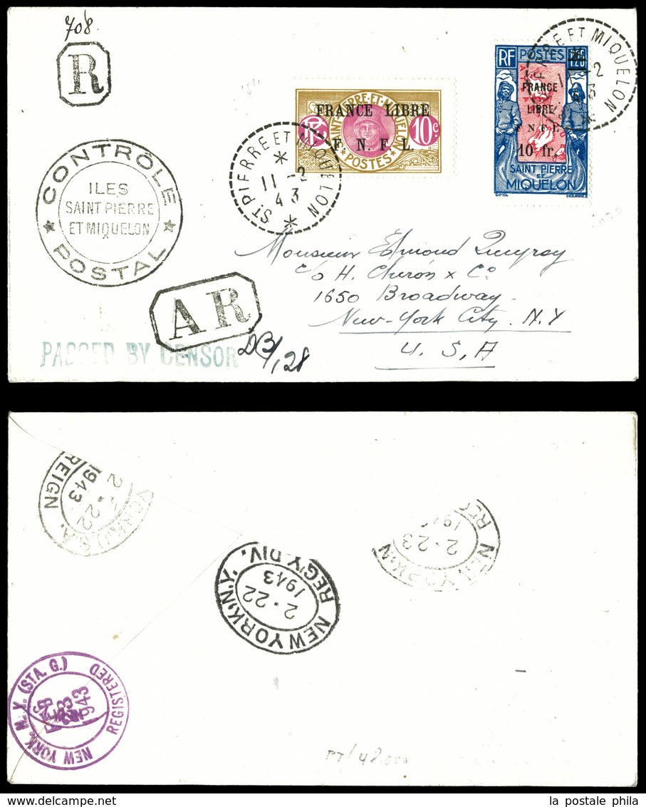 O N°250 Et 289 Sur Lettre Recommandée De Saint Pierre Et Miquelon Le 2 Novembre 1943 à Destination De New York, Arrivée  - Gebraucht