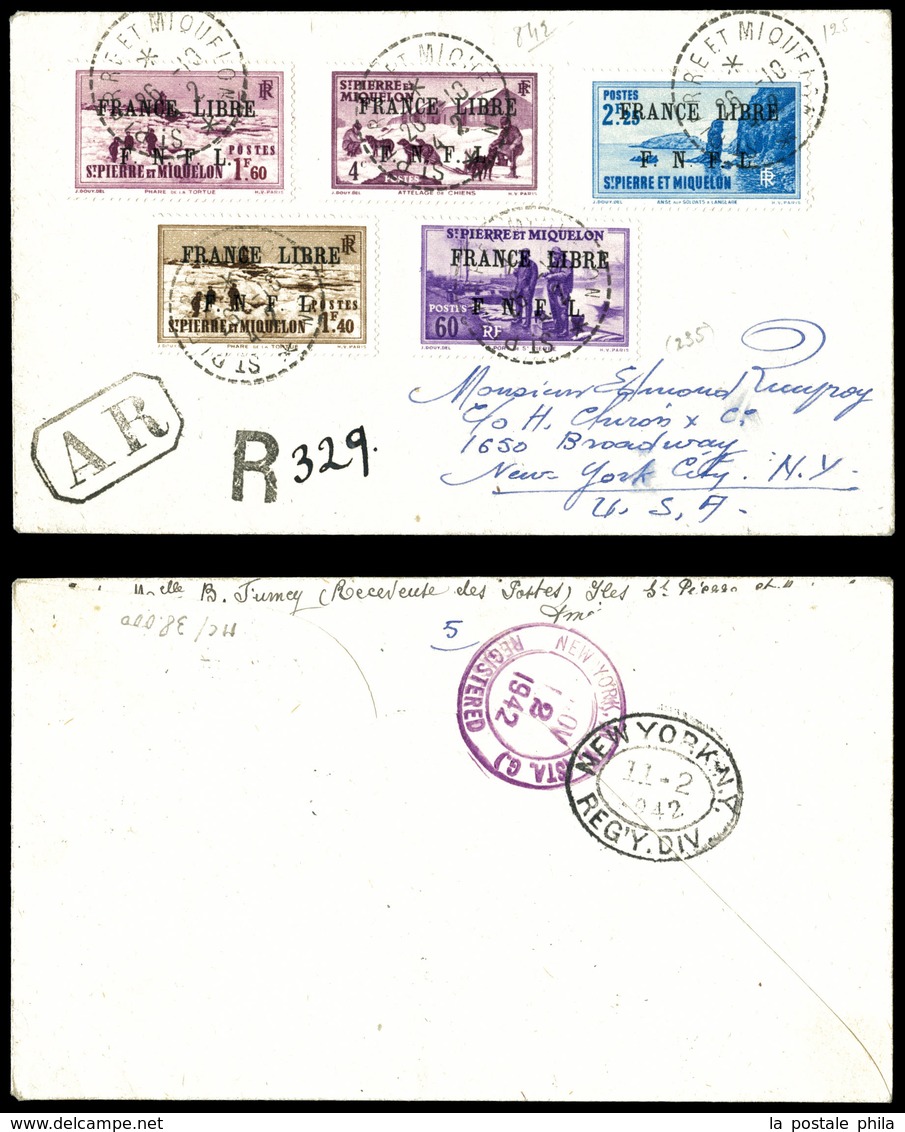 O N° 248, 258, 265, 267 Et 269 Sur Lettre Recommandée De Saint Pierre Et Miquelon Le 26 Oct 1942 à Destination De New Yo - Oblitérés