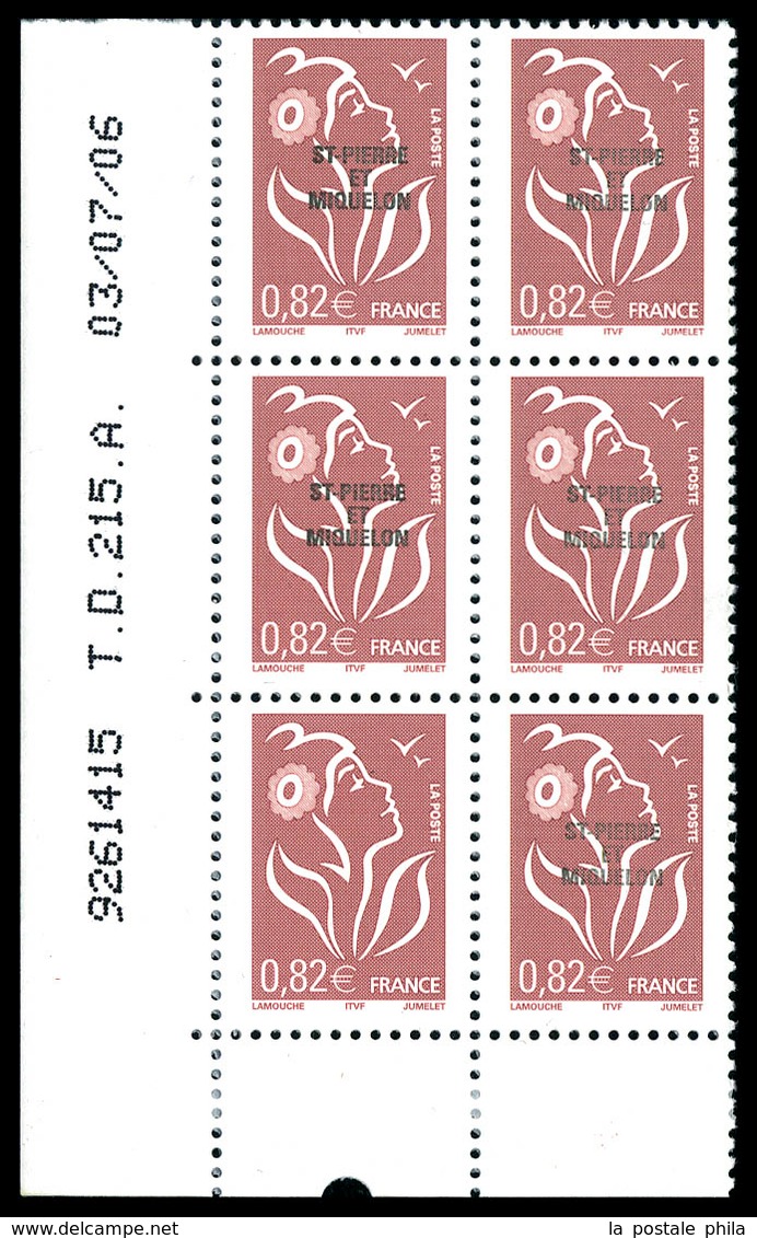 ** N°848, Marianne De Lamouche 0.82€: Surcharge 'ST PIERRE ET MIQUELON' Absente Sur 1 Exemplaire Tenant à Normaux En Blo - Used Stamps