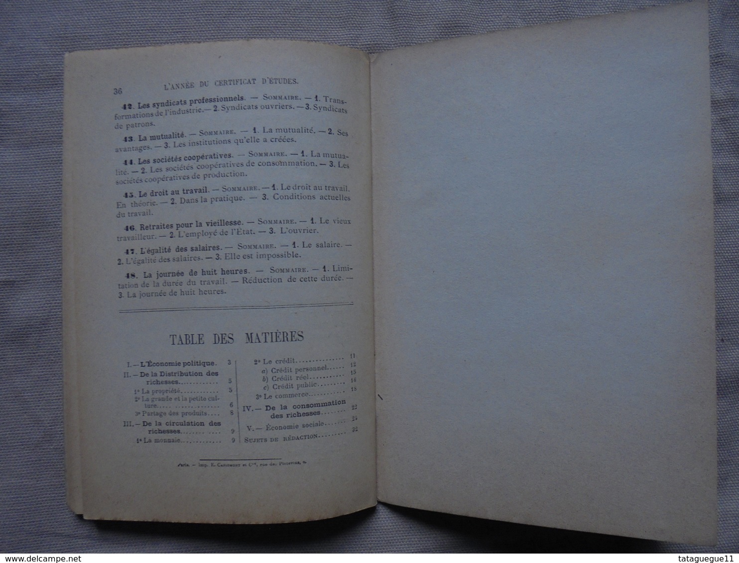 Ancien - Livret d'Economie politique A. Colin & Cie 1896