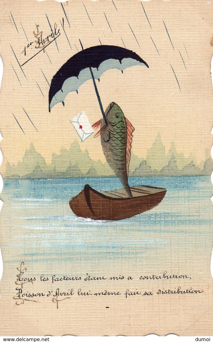 Fantaisie   1er Avril - Poisson  - Parapluie - Barque - April Fool's Day