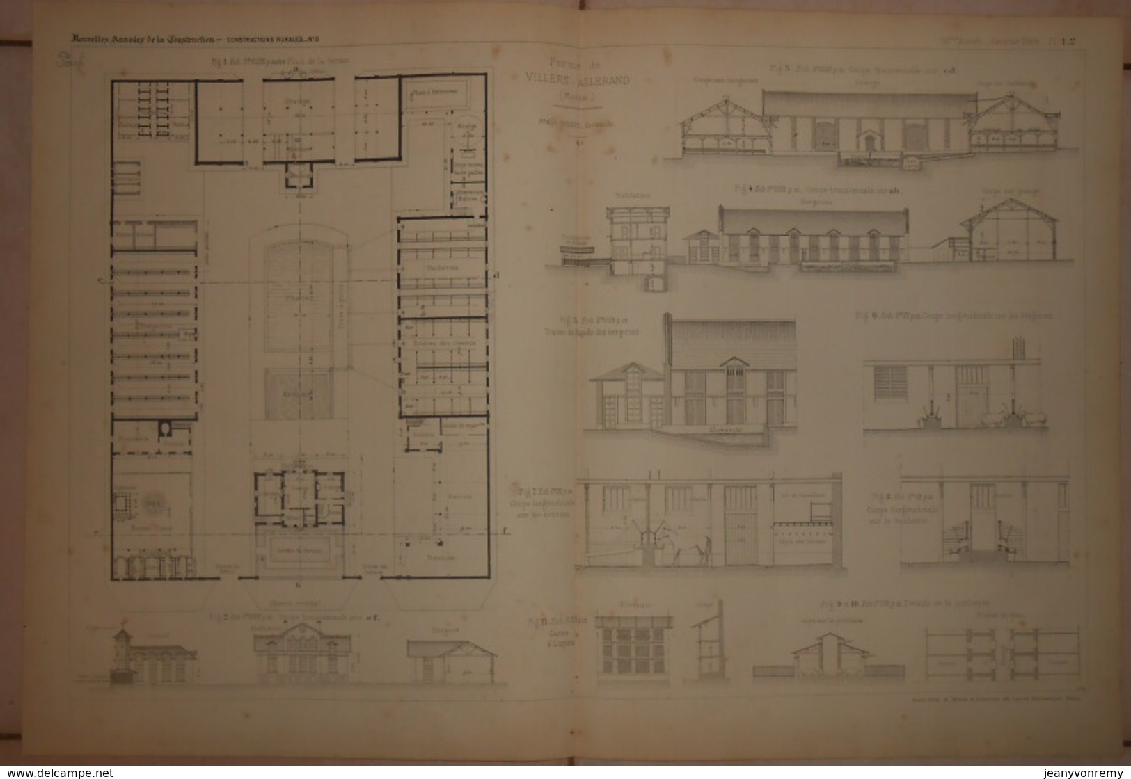 Plan De La Ferme De Villers Allerand Dans La Marne. Alphonse Gosset, Architecte. 1884. - Autres Plans