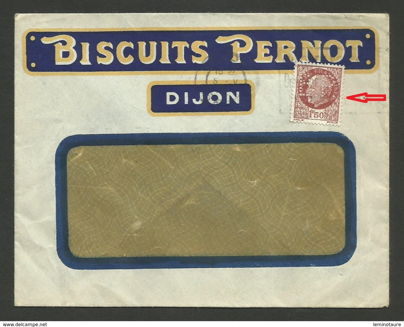 Pétain Perforé PD / Enveloppe " BISCUITS PERNOT " à DIJON - 1921-1960: Période Moderne