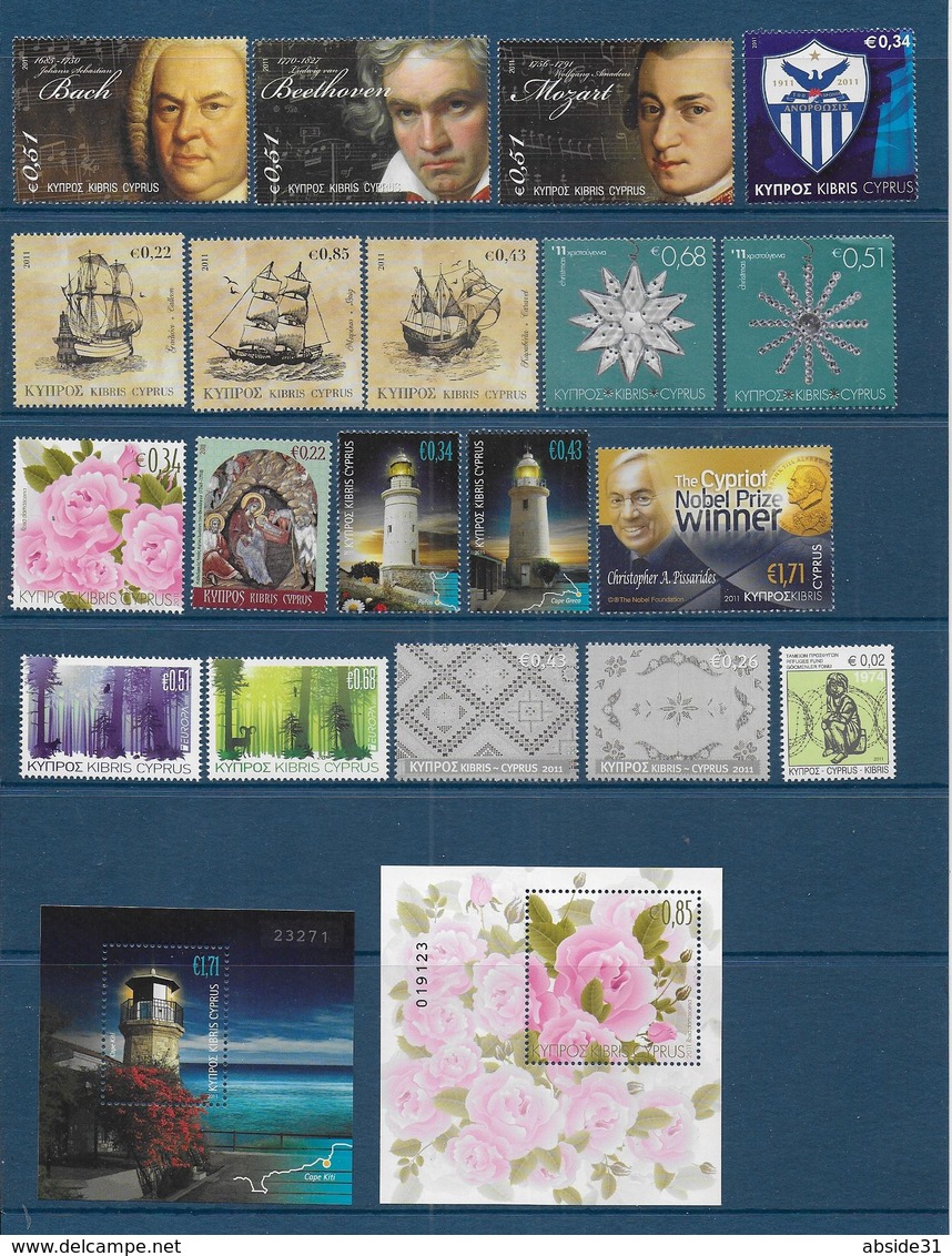 CHYPRE - Annnée  2011 - 19 Timbres + 2 Blocs + 2 Carnets - ( Valeur Faciale 18,50 € ) - Ungebraucht