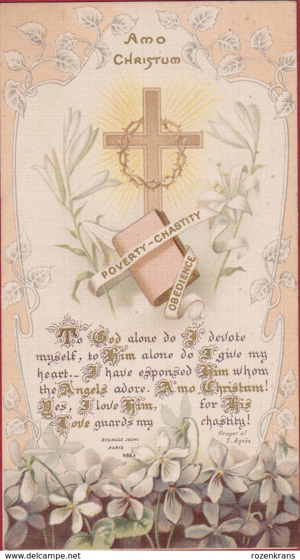 Santini Canivet Image Pieuse Holy Card Communion Amo Christum Poverty Chastity Obedience Cross JUGENDSTIL - Images Religieuses