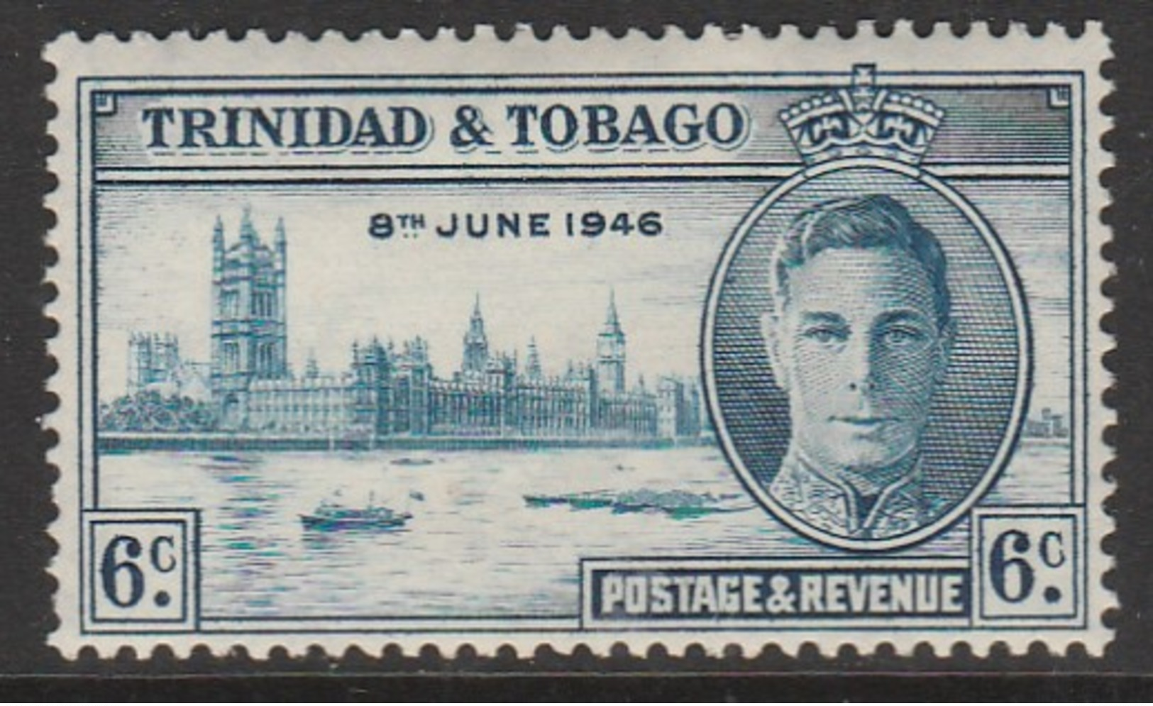 Trinidad & T 1946 Victory - The End Of The Second World War 6 C Blue SW 77 * LMM - Trinidad & Tobago (...-1961)