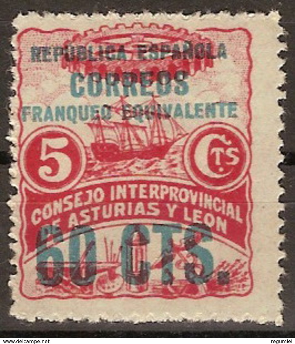 Asturias Y Leon 10 ** Barco. Habilitado 60 Cts. 1937 - Asturies & Leon