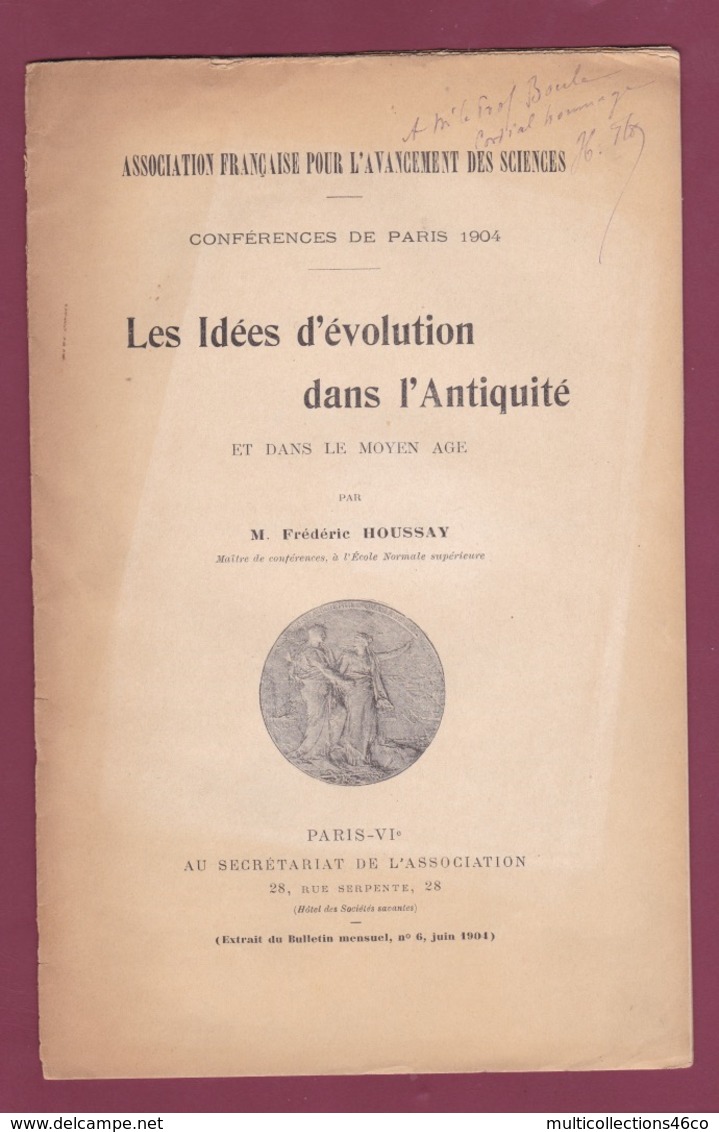 260519A - Livre SCIENCES Conférence PARIS 1904 Idées évolution Antiquité Moyen Age Frédéric HOUSSAY Dédicace Autographe - Libros Autografiados