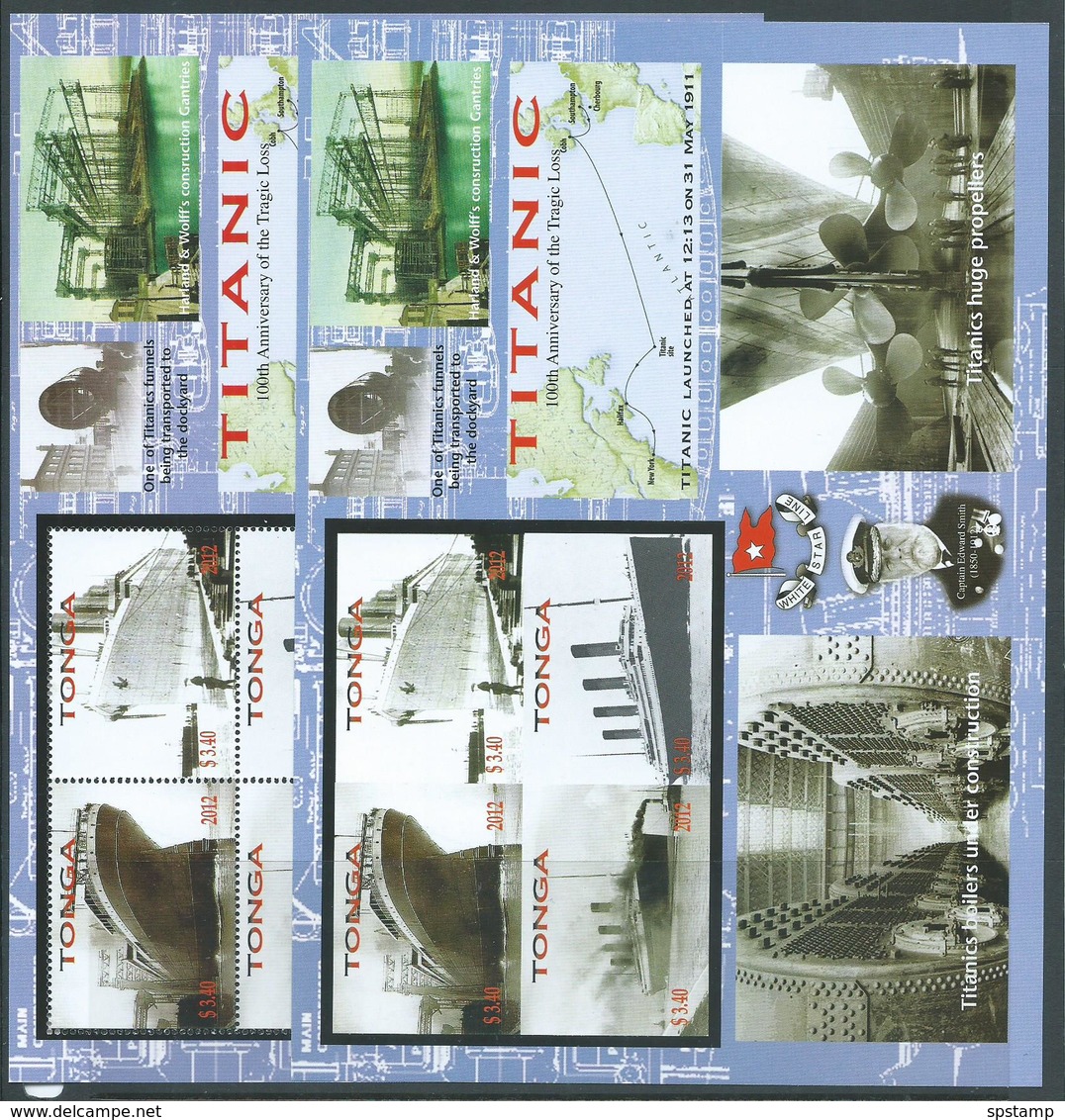 Tonga 2012 Titanic Ship Anniversary Sheet Of 4  X 2 Imperforate & Perforate MNH - Tonga (1970-...)