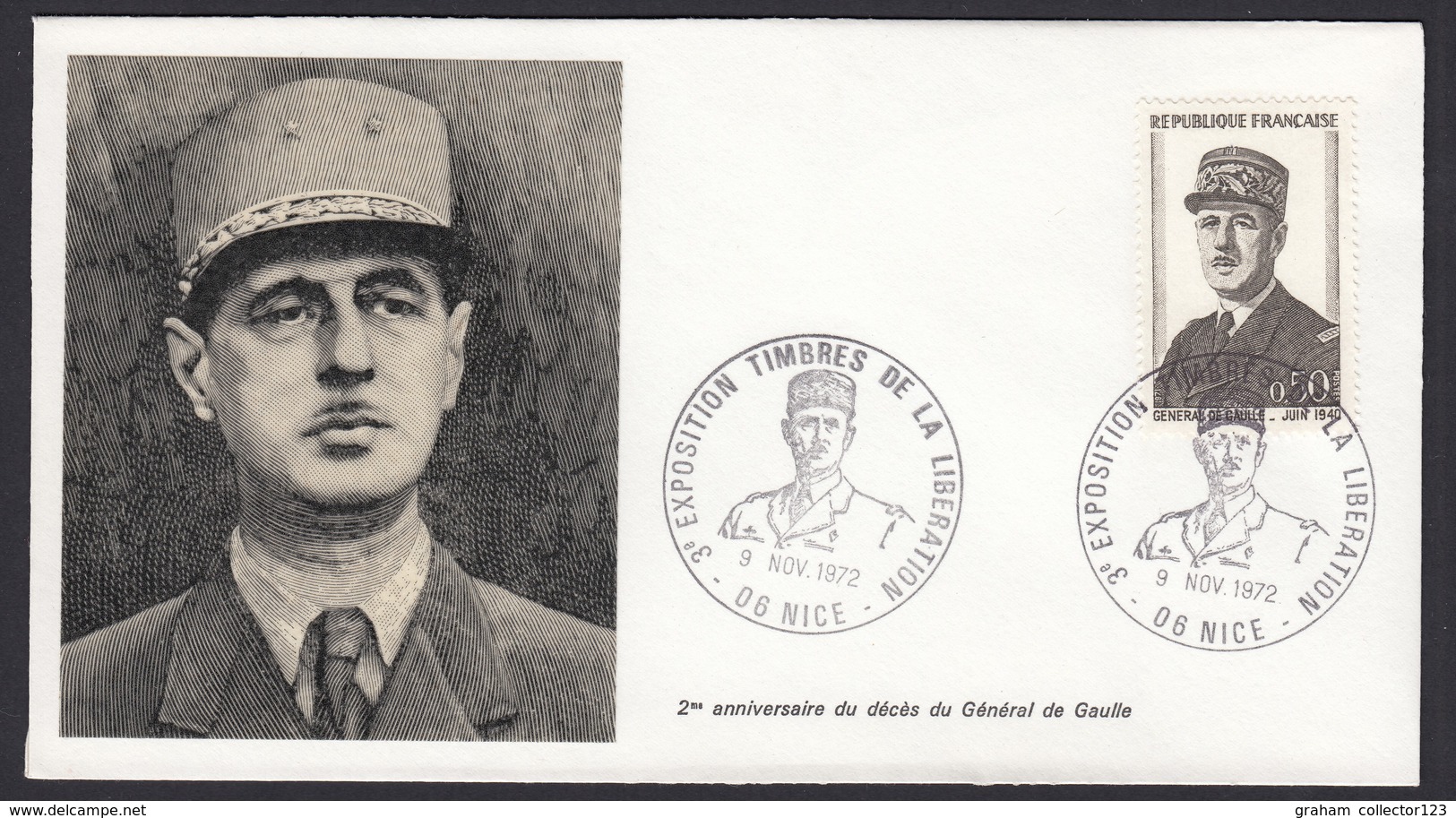 France French Cover Lettre 1972 France Cover WW2 WWII French General Charles De Gaulle Nice Postmark Lettre - Militaria