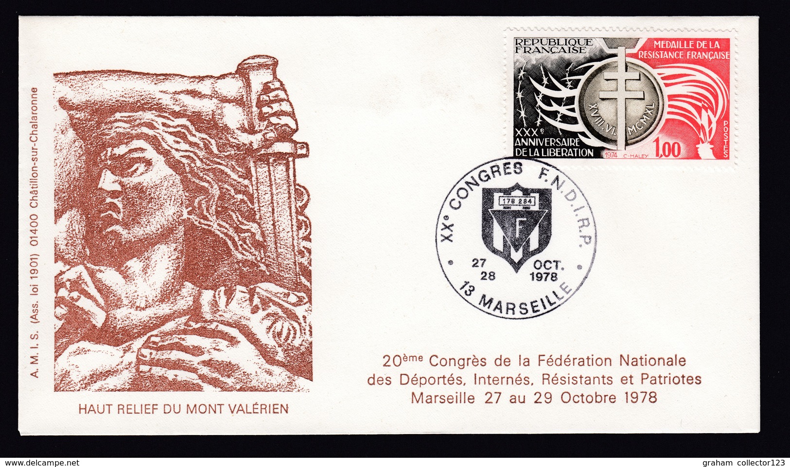 France French Cover Lettre 1978 France French Army Cover WW2 WWII Haut Relief Du Mont Valerien Marseille Postmark - Militaria