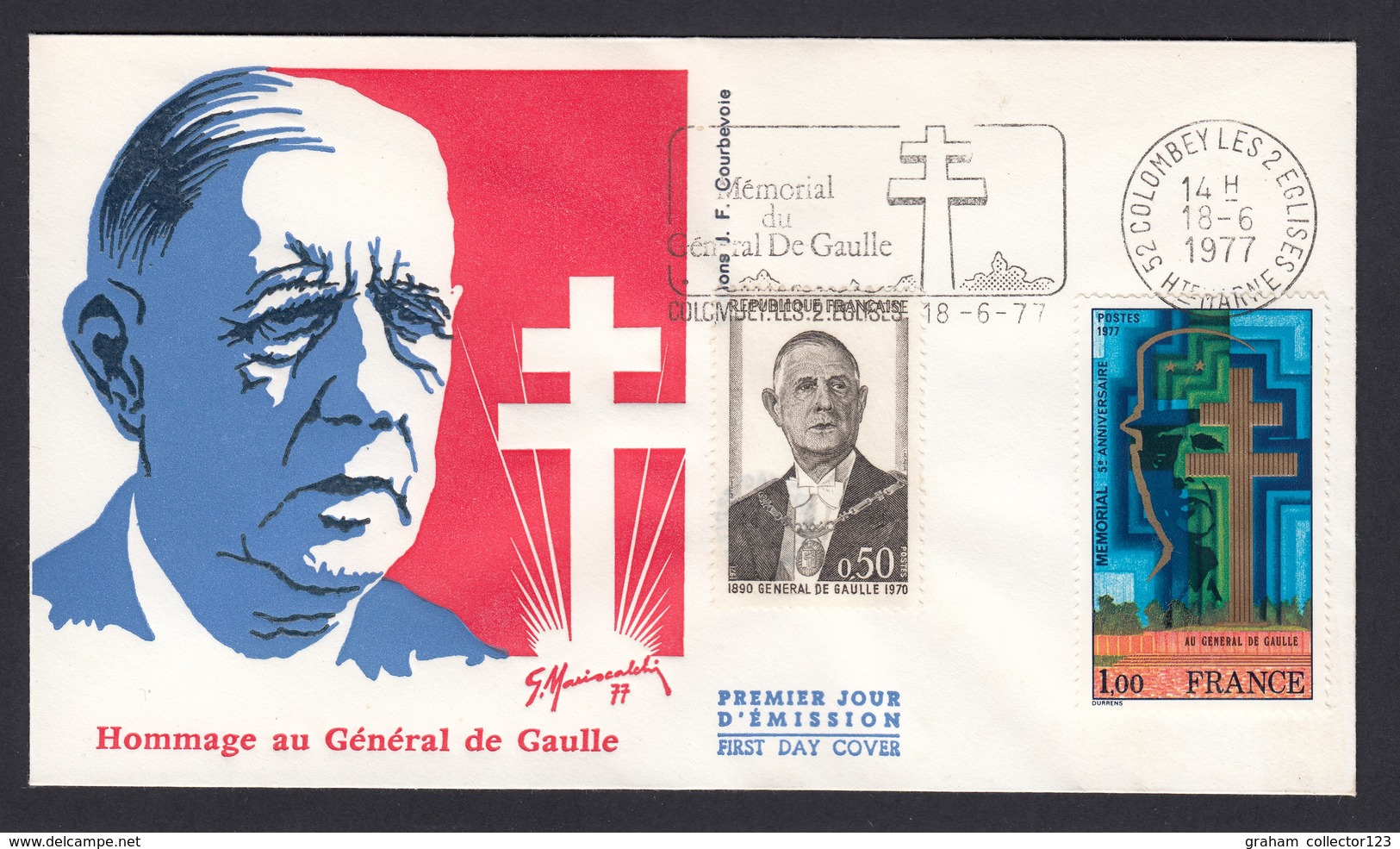 France French Cover Lettre 1977 France French Cover Hommage Au General Gaulle FDC FDI 1er First Day Cover - Militaria