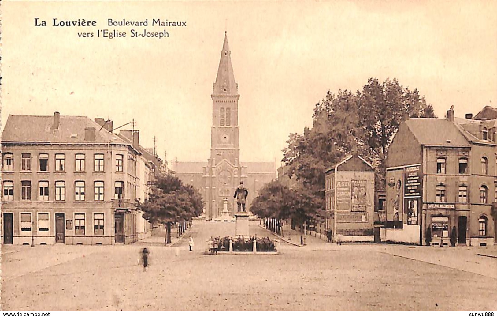 La Louvière - Boulevard Mairaux Vers L'Eglise St-Joseph (café, Animée, Edition Belge 1928, Peu Vue) - La Louvière