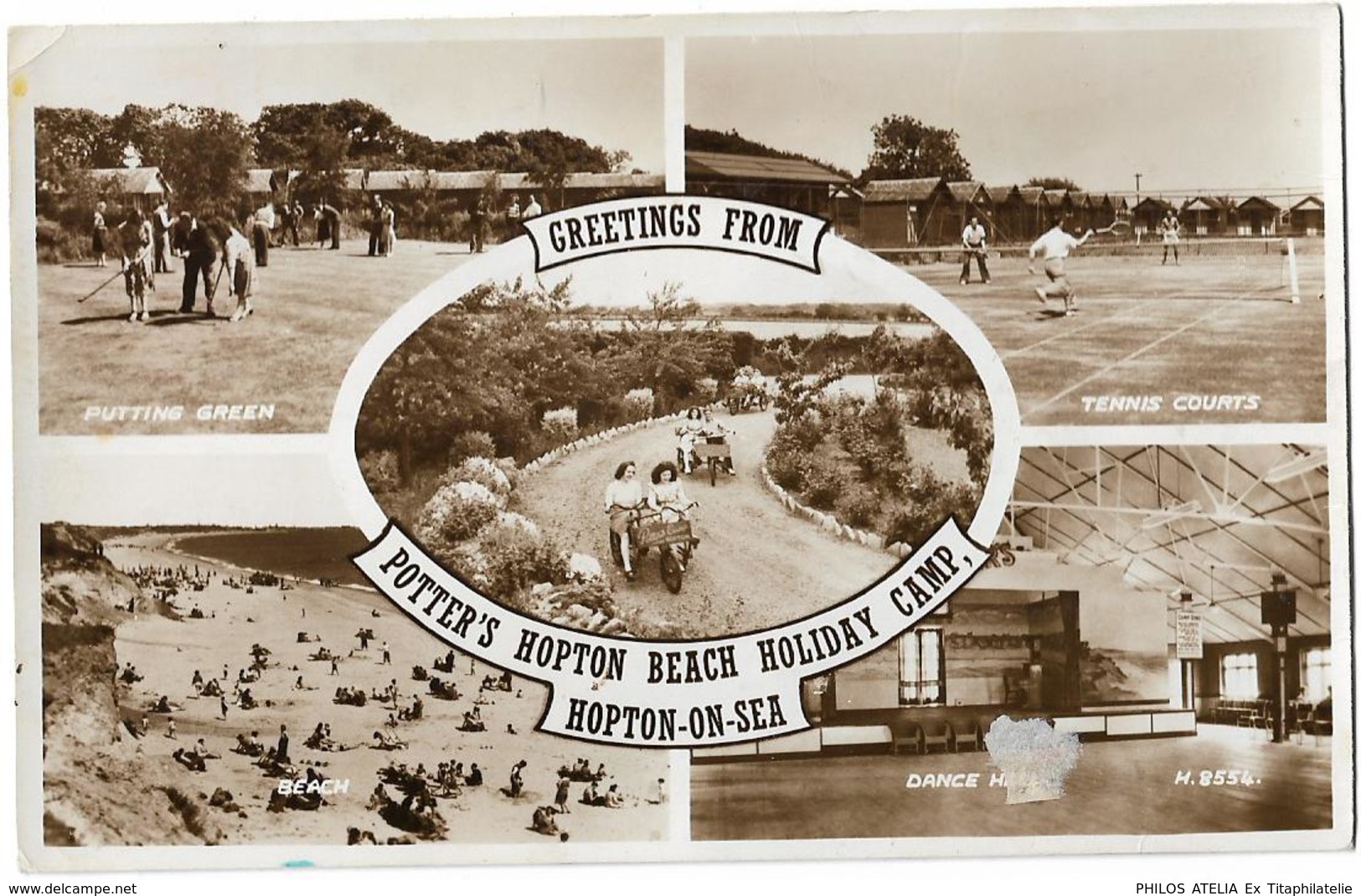 CP Angleterre Greetings From Potter's Hopton Beach Holiday Camp Hopton On Sea Valentine's Post Card Voyagée 1957 - Altri & Non Classificati
