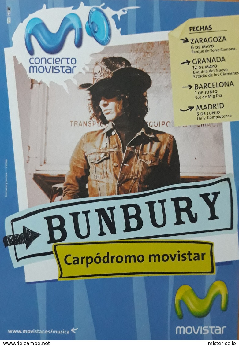 ENRIQUE BUNBURY - HEROES DEL SILENCIO. TARJETA POSTAL PROMOCIONAL CONCIERTO EN ZARAGOZA - ESPAÑA - Afiches & Pósters