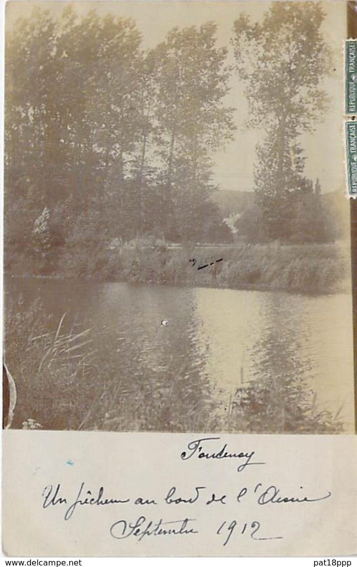 ** CARTE PHOTO 1912 ** 02 - FONTENOY : Un Pêcheur Au Bord De L'Aisne - Format CPA - Village (500 Habitants) Aisne - Autres & Non Classés