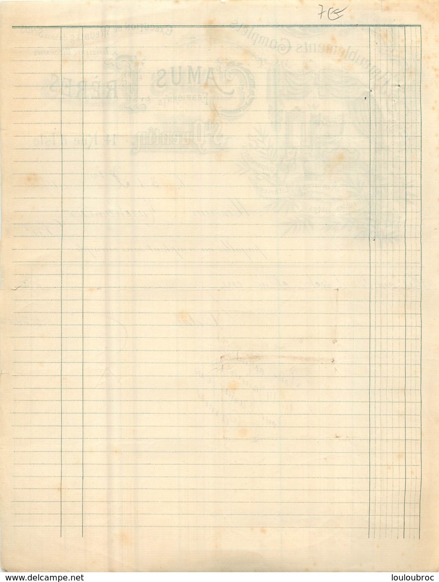 FACTURE 1901 CAMUS FRERES FABRICANTS AMEUBLEMENTS  SAINT QUENTIN - 1900 – 1949