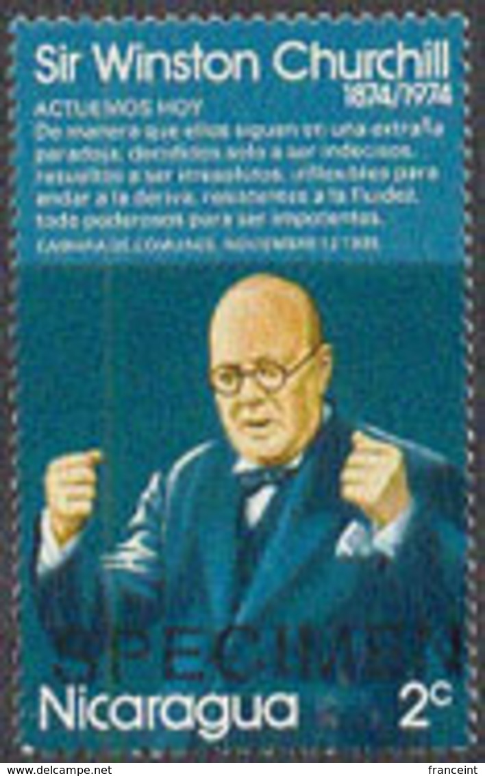 NICARAGUA (1974) Churchill. Speech. Specimen Overprint. Scott No 918, Yvert No 948. - Sir Winston Churchill