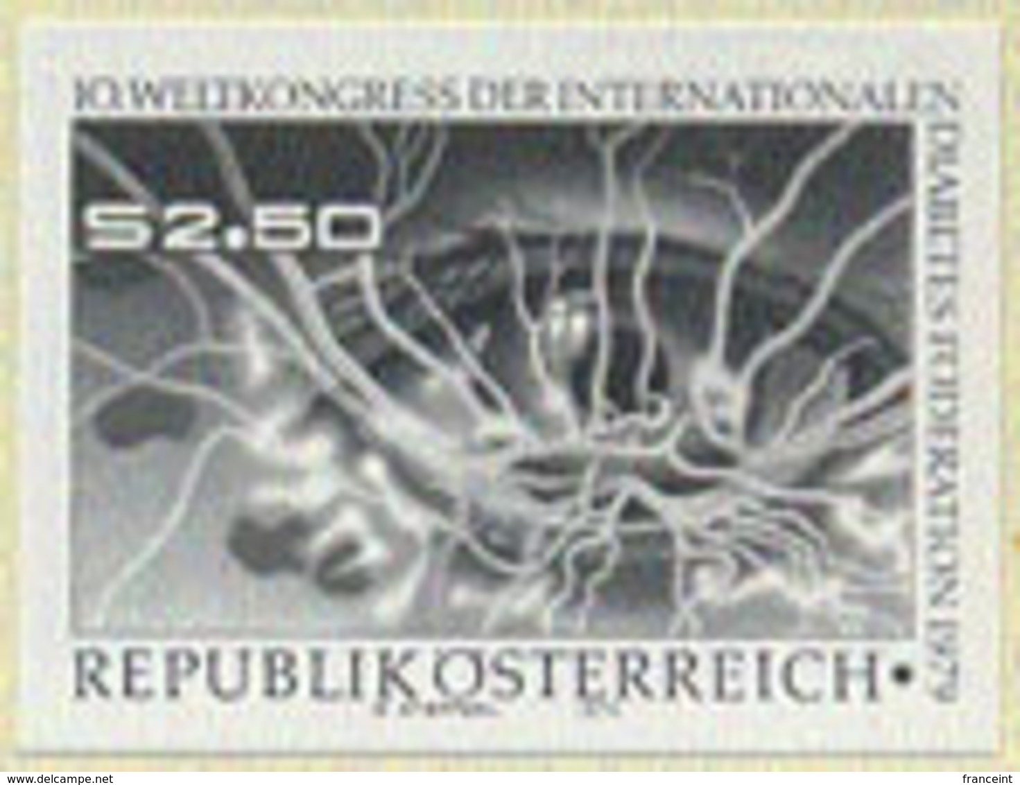 AUSTRIA (1979) Diseased Eye. Blood Vessels. Black Print.  Scott No 1130, Yvert No 1447.  Diabetes Federation - Proeven & Herdruk